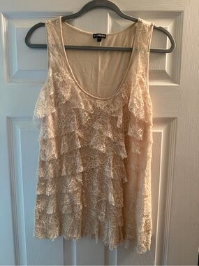 Express Lace Tiered Ruffle Tank in Cream